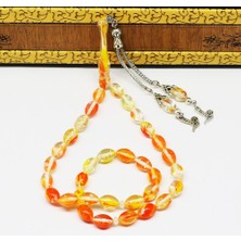 Tesbih Pasajı Dalgalı Şeffaf Sarı Kırmızı Tonunda Simli Toz Kehribar Tes