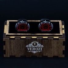 Verozi Kol Düğmesi - Oval Kırmızı Desenli Taşlı Füme Gövde - Kdodkf
