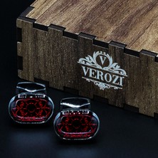 Verozi Kol Düğmesi - Oval Kırmızı Desenli Taşlı Füme Gövde - Kdodkf