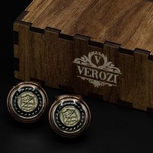 Verozi Kol Düğmesi - Yuvarlak Desenli Taşlı Bakır Renkli Gövde - Kdodsgb