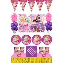 Parti Furyası Barbie Doğum Günü 8 Kişilik 70X100 cm Afişli Barbie Parti Malzemeleri Seti  Masa Etekli