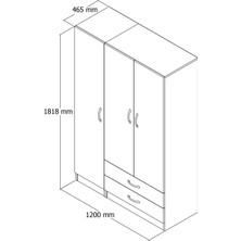 Tanmob 3 Kapılı Iki Çekmeceli Geniş Gardrop Çam - GRD0502
