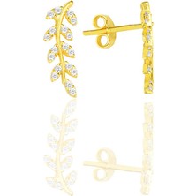 Söğütlü Silver Gümüş Altın Yaldızlı Zirkon Taşlı Yeni Yaprak Küpe