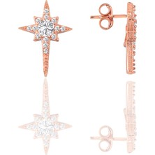 Söğütlü Silver Gümüş Rose Zirkon Taşlı Kutup Yıldızı Küpe