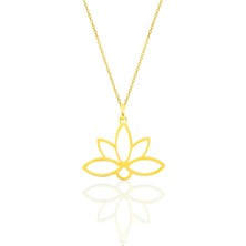 Söğütlü Silver Gümüş Altın Yaldızlı Sonsuz Yaşamın Simgesi Lotus Çiçeği Kolye