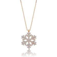 X-lady Accessories Altın Renk Kartanesi Kolye Zirkon Beyaz Taşlı Kar Tanesi Kolye 814