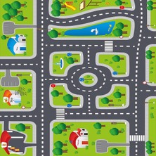 Bona Fortuna Araba Yollu Trafik Yolu Dijital Baskılı Kaymaz Taban Çocuk Odası Halısı