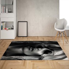 Bona Fortuna Afrika Desenli Afrikalı Kadın Halı Dijital Baskı Yıkanabilir Modern Salon Halı ve Yolluk(Gri)