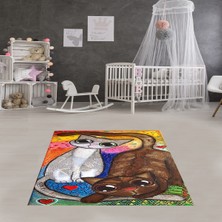 Bona Fortuna Kedi Desenli Halı Kedili Halı Dijital Baskı Yıkanabilir Kaymaz Taban Çocuk Odası Halısı