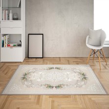 Bona Fortuna Çiçek Desenli Dijital Bakılı Kaymaz Taban Leke Tutmaz Vintage Salon Halısı ve Yolluk