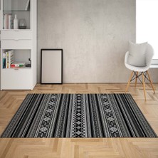 Bona Fortuna Kilim Desenli Etnik Dijital Baskı Yıkanabilir Kaymaz Taban Modern Salon Halı ve Yolluk (Gri)