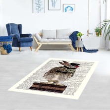 Bona Fortuna Gazete Üzerinde Bilge Baykuş Dijital Baskı Yıkanabilir Modern Çocuk Halısı