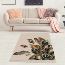 Bona Fortuna Kuş Tüyü Desenli Dijital Baskı Yıkanabilir Leke Tutmaz Modern Salon Halısı ve Yolluk