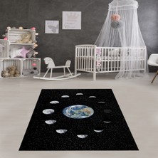 Bona Fortuna Gezegen Ay Desenli Dijital Baskı Yıkanabilir Kaymaz Taban Çocuk Odası Halısı