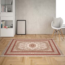 Bona Fortuna Osmanlı Motifler Desenli Etnik Dijital Baskı Yıkanabilir Kaymaz Taban Salon Halı ve Yolluk (Bordo)