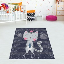 Bona Fortuna Kedili Halı Kedi Desenli Renkli Dijital Baskı Yıkanabilir Kaymaz Taban Bebek ve Çocuk Odası Halısı