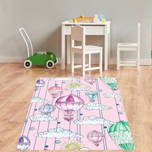 Bona Fortuna Uçan Balon Bulut Desenli Halı Dijital Baskı Yıkanabilir Kaymaz Taban Leke Tutmaz Çocuk Odası Halısı