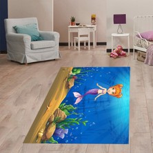 Bona Fortuna Deniz Kızı Desenli Renkli Dijital Baskı Yıkanabilir Kaymaz Taban Bebek ve Çocuk Odası Halısı