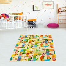 Bona Fortuna Alfabe ve Havanlar Desenli Eğitici Halı Dijital Baskı Yıkanabilir Kaymaz Taban Çocuk Odası Halısı