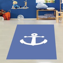 Bona Fortuna Denizci Çapa Desenli Dijital Baskılı Kaymaz Taban Yıkanabilir Mavi Çocuk ve Bebek Odası Halısı
