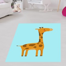 Bona Fortuna Zürafa Desenli Dijital Baskılı Kaymaz Taban Yıkanabilir Çocuk ve Mavi Bebek Odası Halısı