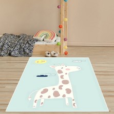Bona Fortuna Sevmli Zürafa Doğa Güneşli Desenli Dijital Baskı Yıkanabilir Kaymaz Taban Çocuk Bebek Odası Halısı 