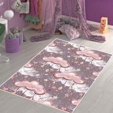 Bona Fortuna Yıldız ve Bulut Desenli Sedefli Dijital Baskılı Kaymaz Taban Yıkanabilir Çocuk Odası Halısı