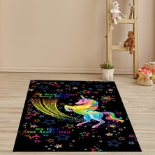 Bona Fortuna Unicorn Desenli Renkli Yıldızlı Dijital Baskılı Kaymaz Taban Yıkanabilir Çocuk ve Bebek Odası Halısı