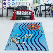 Bona Fortuna Gemici Desenli Dümen Çapa Dijital Baskı Yıkanabilir Kaymaz Taban Çocuk ve Genç Odası Halısı