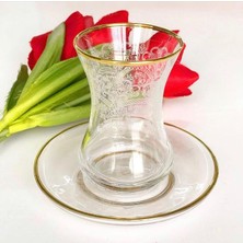 Paşabahçe El Dekoru Işlemeli 6 Kişilik 12 Parça Çay Cam Bardağı Seti, Çeyizlik Set, Hediyelik Set