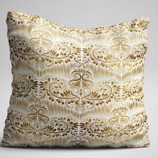 Cango Home Sarı Beyaz Damask Desenli Dijital Baskılı Çift Taraflı Kırlent Kılıfı - Otyk011-Ct