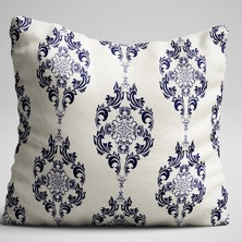 Cango Home Beyaz Lacivert Damask Desenli Dijital Baskılı Çift Taraflı Kırlent Kılıfı - Otyk013-Ct