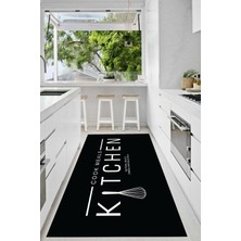 Decomia Home Dijital Baskılı Kaymaz Taban Yıkanabilir Modern, Çırpıcı Figürlü Siyah Mutfak HALISI-D5026