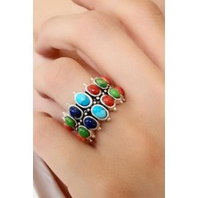 Ose Shop Doğal Lapis Mercan Turkuaz Tasli Tasarım Yüzük