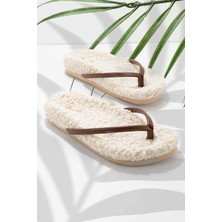 Bambi Bej Taba Kadın Sabo Terlik Konforlu Kullanım İçin Düz Topuk Tasarımıyla