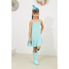 Pluie Collection Çift Kat Mavi Müslin Elbise