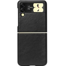 Microcase Samsung Galaxy Z Flip 3 Için Deri Desenli Plastik Koruma Kılıf