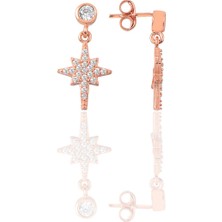 Söğütlü Silver Gümüş Rose Zirkon Taşlı Kutup Yıldızı Küpe
