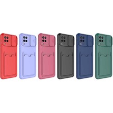 Case 4U Galaxy A22 / M22 / M32 Uyumlu Kılıf Cüzdan Slayt Sürgülü Kamera Korumalı Kartlıklı Kart Bölmeli Silikon Kırmızı