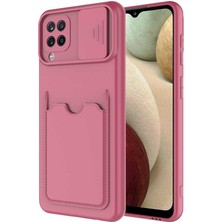 Case 4U Galaxy A22 / M22 / M32 Uyumlu Kılıf Cüzdan Slayt Sürgülü Kamera Korumalı Kartlıklı Kart Bölmeli Silikon Koyu Mor