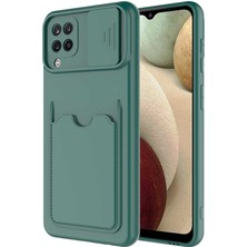 Case 4U Galaxy A22 / M22 / M32 Uyumlu Kılıf Cüzdan Slayt Sürgülü Kamera Korumalı Kartlıklı Kart Bölmeli Silikon Koyu Yeşil