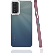 Case 4U Vivo Y11S Kılıf Kamera Korumalı Renkli Kenar Mima Arka Kapak Mürdüm