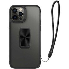 Case 4U Apple iPhone 12 Pro Max Kılıf Yüzüklü Mıknatıslı Stand Olabilen İpli V-Bax Kapak Siyah