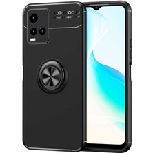Case 4U Vivo Y32 Kılıf Autofocus Shockprof Ravel Yüzüklü Standlı Slikon Kapak Siyah