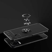 Case 4U Vivo Y32 Kılıf Autofocus Shockprof Ravel Yüzüklü Standlı Slikon Kapak Siyah