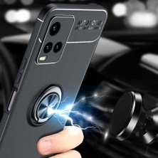 Case 4U Vivo Y32 Kılıf Autofocus Shockprof Ravel Yüzüklü Standlı Slikon Kapak Siyah