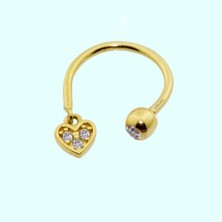 Sembol Gold Altın Yarım Halka Kulak Piercing 14 Ayar Kalp'li