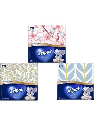 Selpak Deluxe Elegant Design Desenli Peçete 3 x 20'li