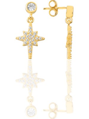 Söğütlü Silver Gümüş Altın Yaldızlı Zirkon Taşlı Kutup Yıldızı Küpe