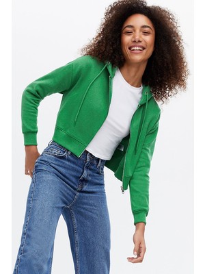 Madmext Mad Girls Yeşil Crop Sweatshirt MG1355